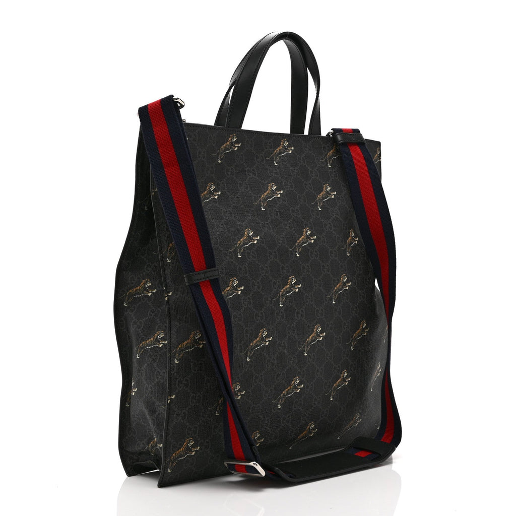 Gucci GG Supreme Monogram Tigers Web Vertical Tote Black Multicolor