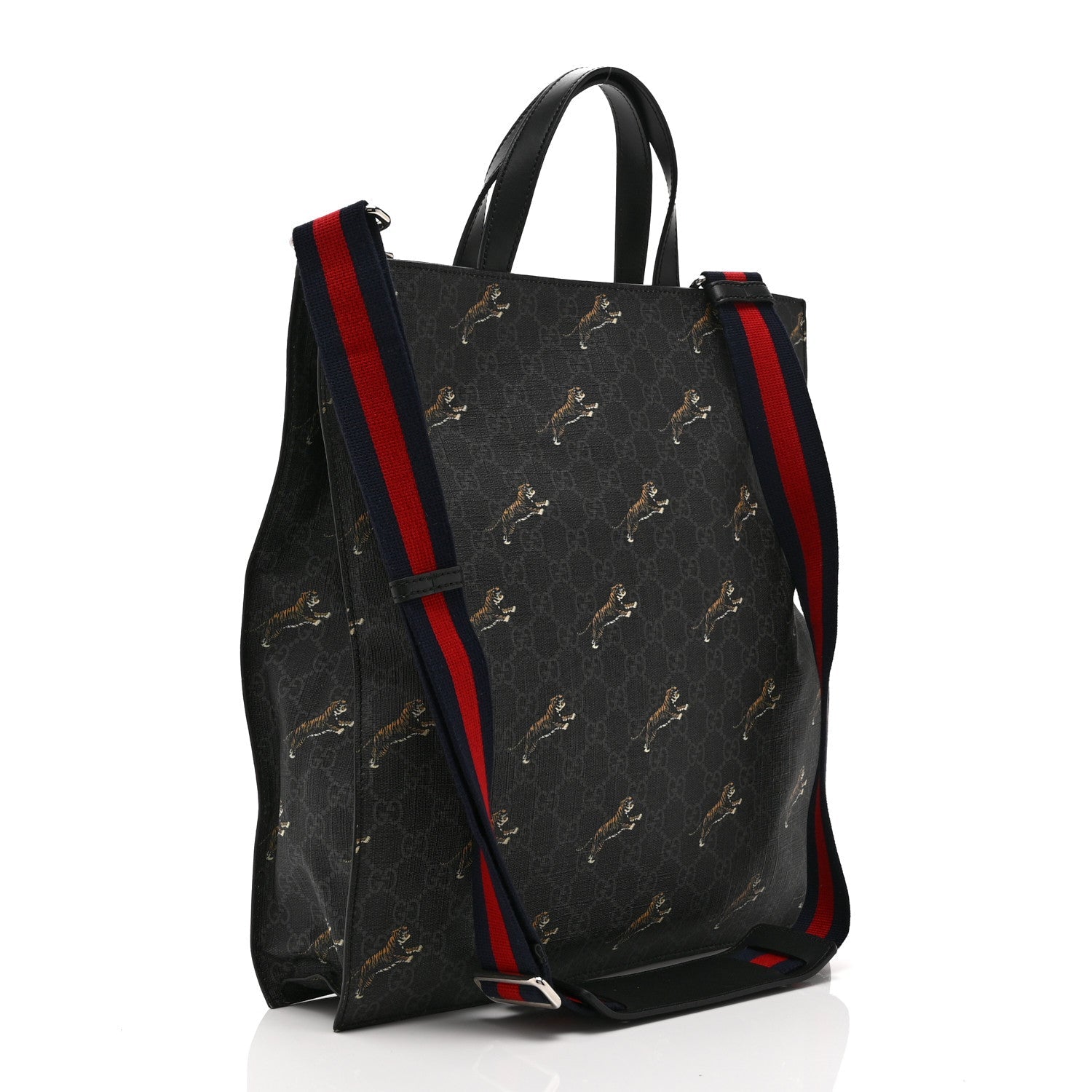 Gucci GG Supreme Monogram Tigers Web Vertical Tote Black Multicolor