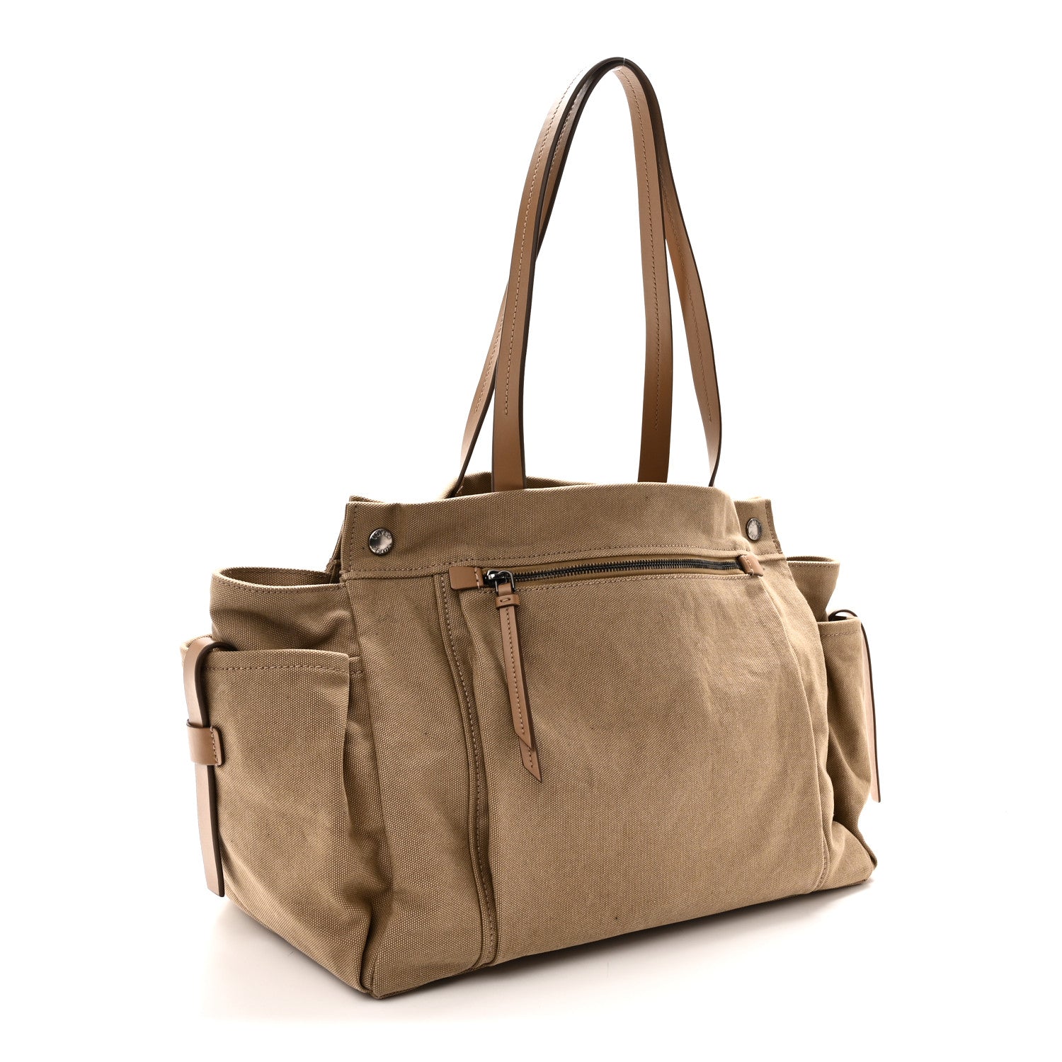 Prada Canvas Calfskin Large Route Shoulder Bag Khaki