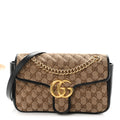 Gucci Monogram Matelasse Diagonal Small GG Marmont Shoulder Bag Beige Black