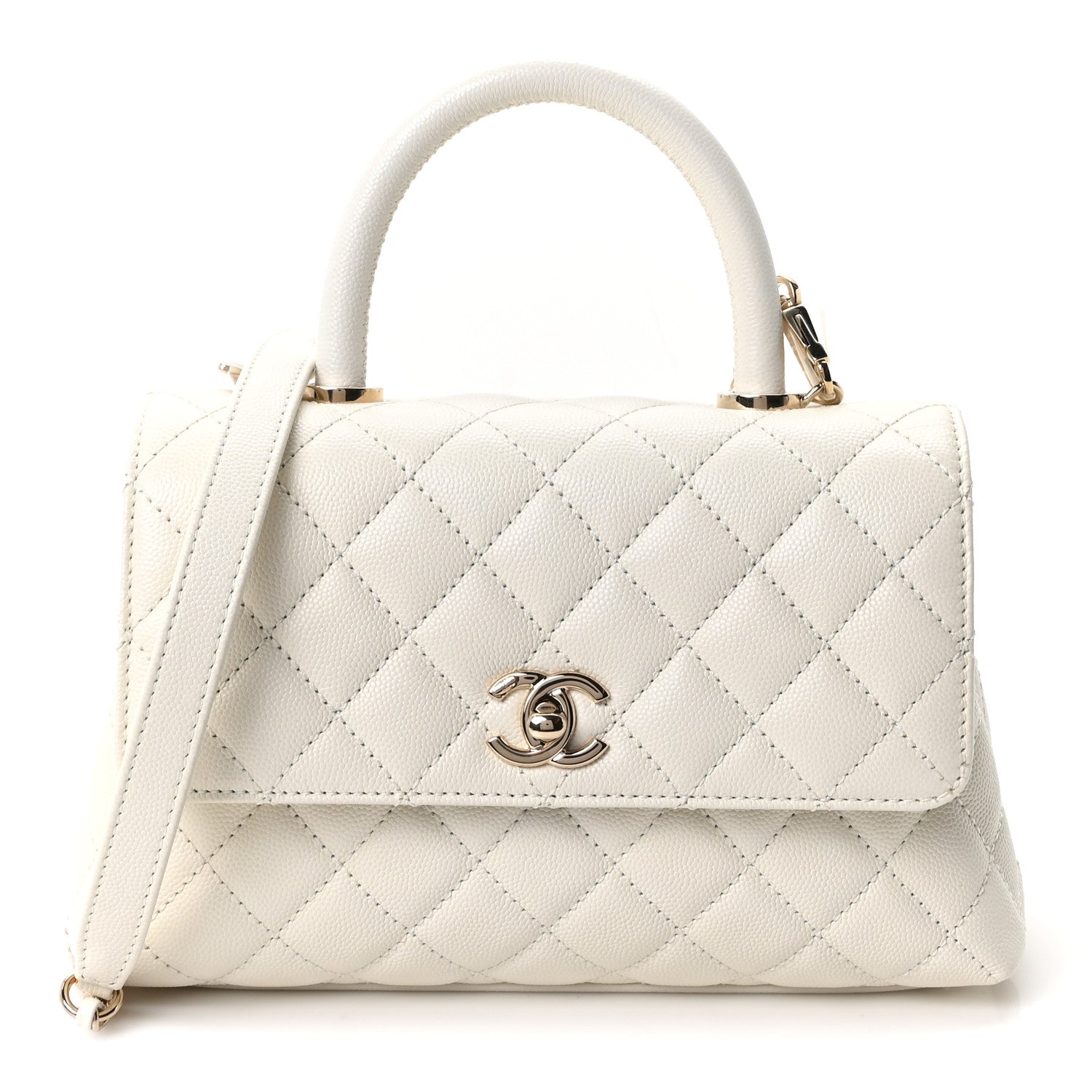 Chanel Caviar Quilted Mini Coco Handle Flap White