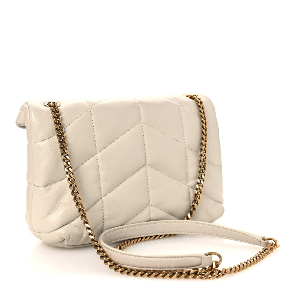Saint Laurent Lambskin Quilted Toy Loulou Puffer Monogram Chain Satchel Crema Soft