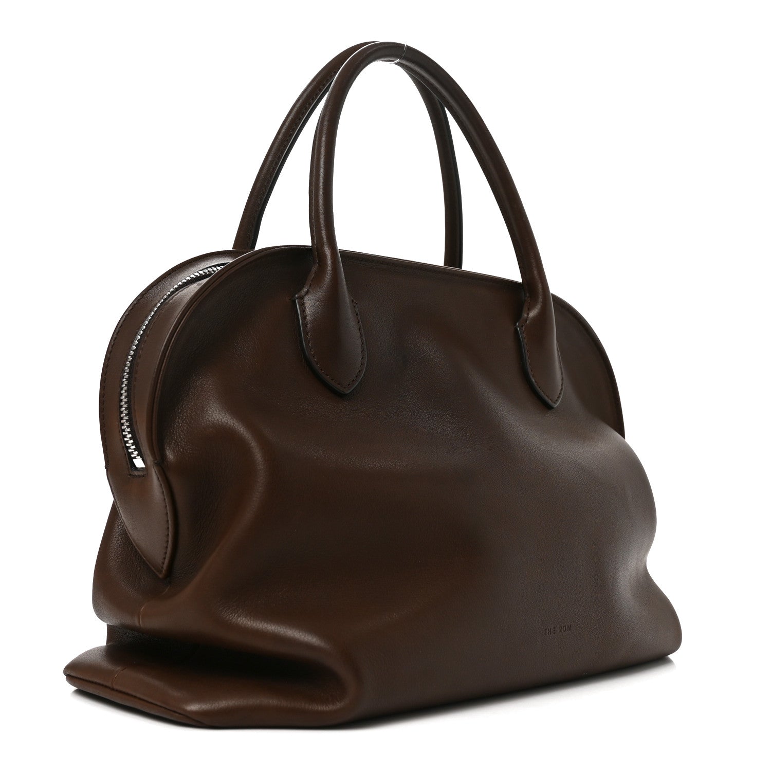 The Row Polished Saddle Calfskin Agnes 12 Deep Brown