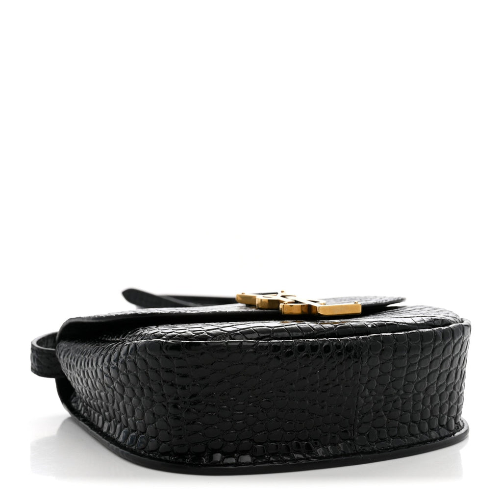 Saint Laurent Crocodile Embossed Calfskin Small Kaia Satchel Black