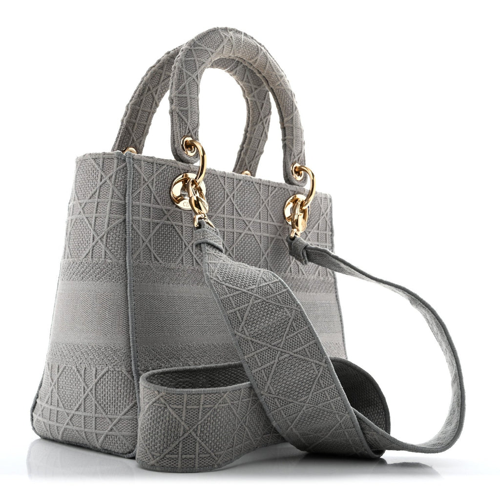 Dior Canvas Embroidered Cannage Medium Lady D-Lite Gray