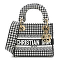 Dior Canvas Houndstooth Embroidered Mini Lady D-Lite Black White