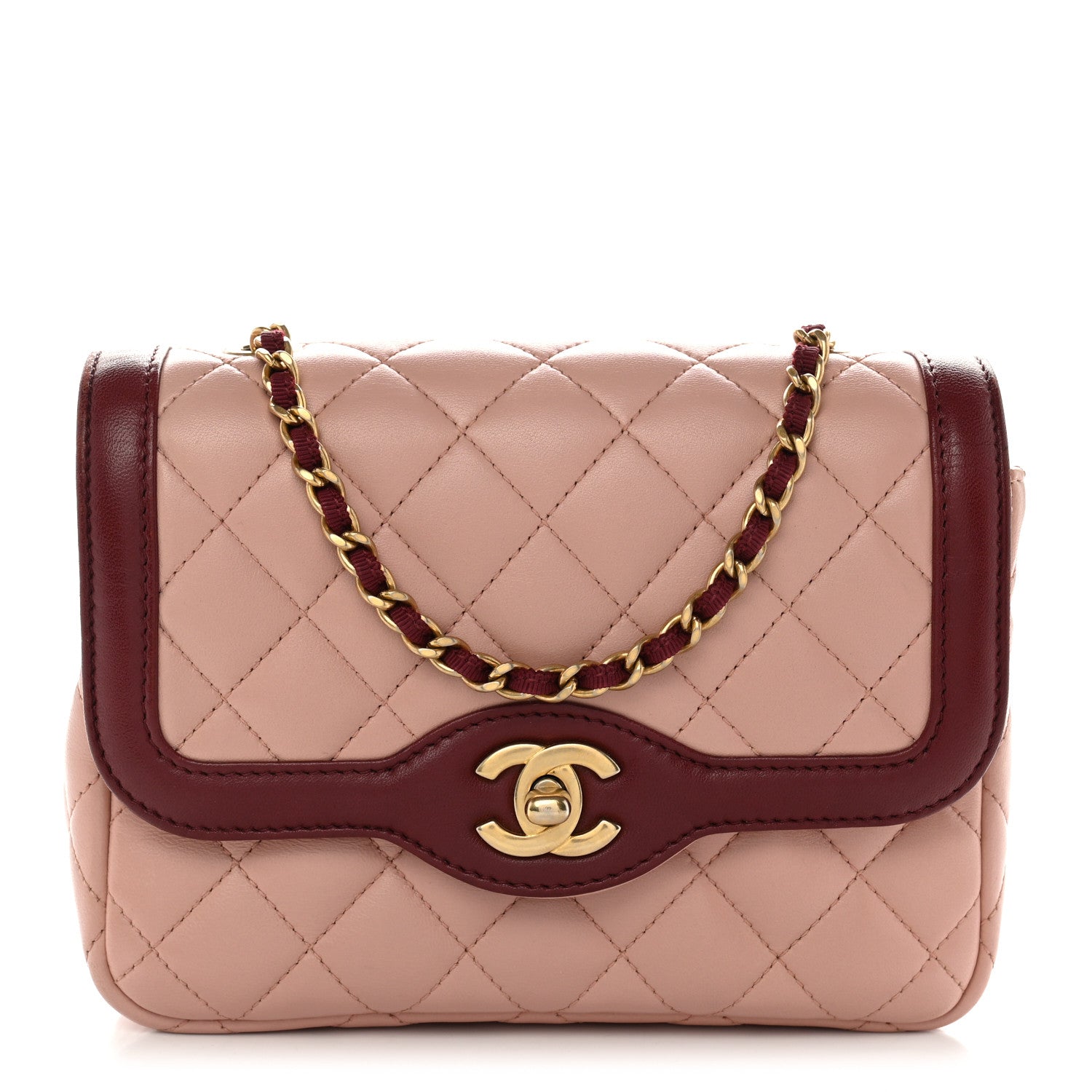 Chanel Lambskin Quilted Mini Two Tone Day Flap Pink Burgundy