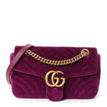Gucci Velvet Matelasse Small GG Marmont Shoulder Bag Fuchsia Violet Cyclamen