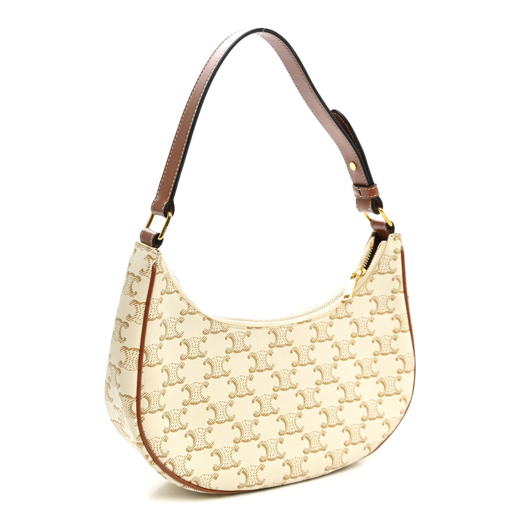 Celine Canvas Calfskin Ava Triomphe Shoulder Bag White