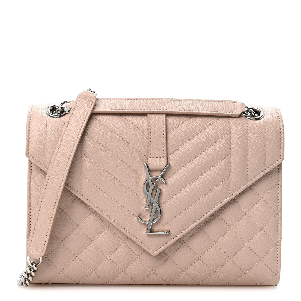 Saint Laurent Grain De Poudre Textured Mixed Matelasse Medium Triquilt Monogram Satchel Marble Pink