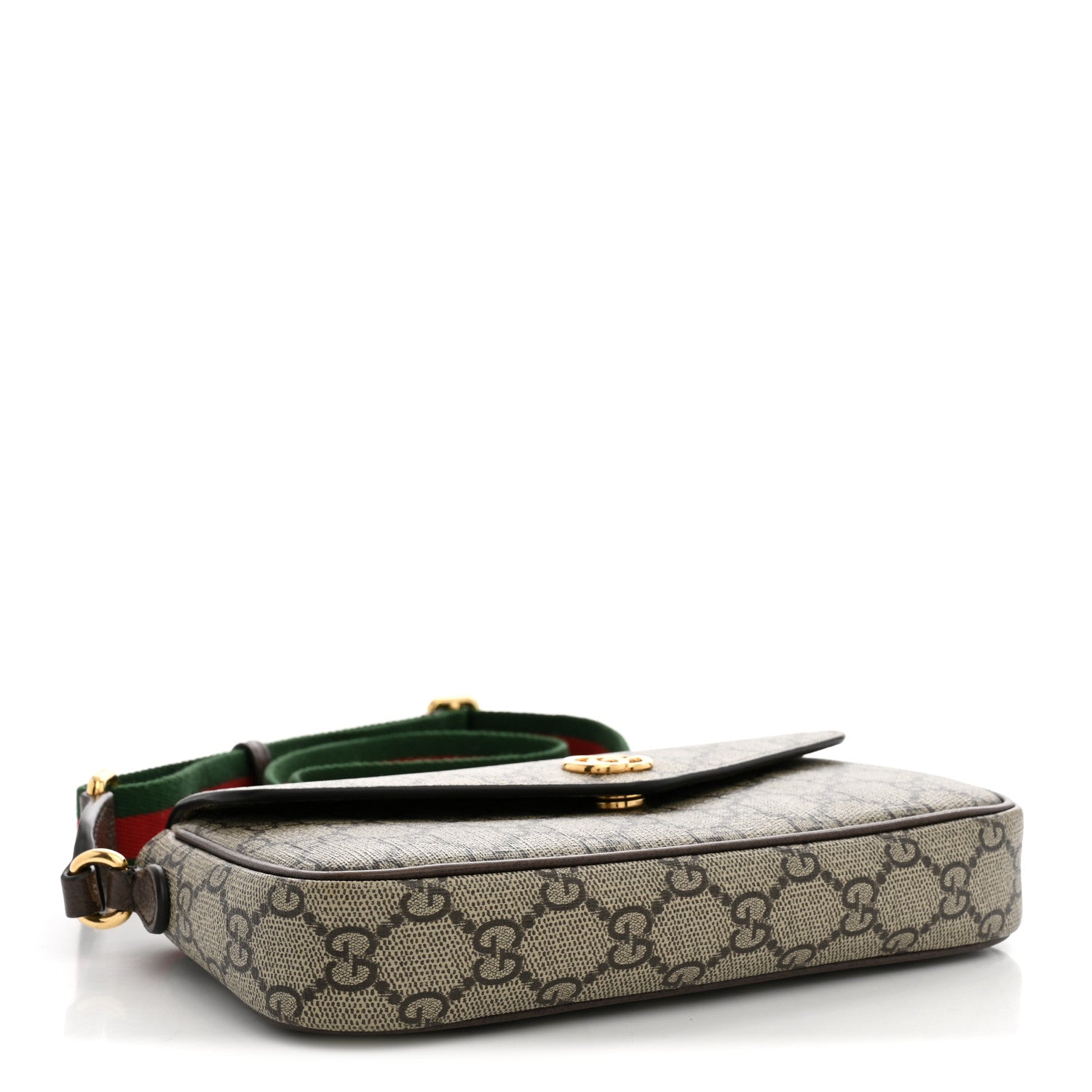 Gucci GG Supreme Monogram Textured Dollar Calfskin Web Mini Ophidia Envelope Shoulder Bag Beige Ebony