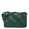 Bottega Veneta Grained Calfskin Maxi Intrecciato Cassette Crossbody Bag Raintree Green front view