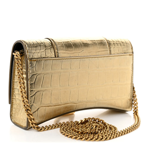 Balenciaga Metallic Calfskin Crocodile Embossed Hourglass Chain Bag Gold