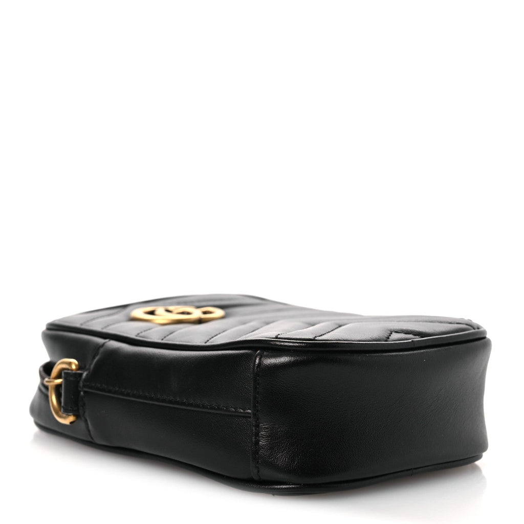 Gucci Calfskin Matelasse Mini GG Marmont Crossbody Bag Black