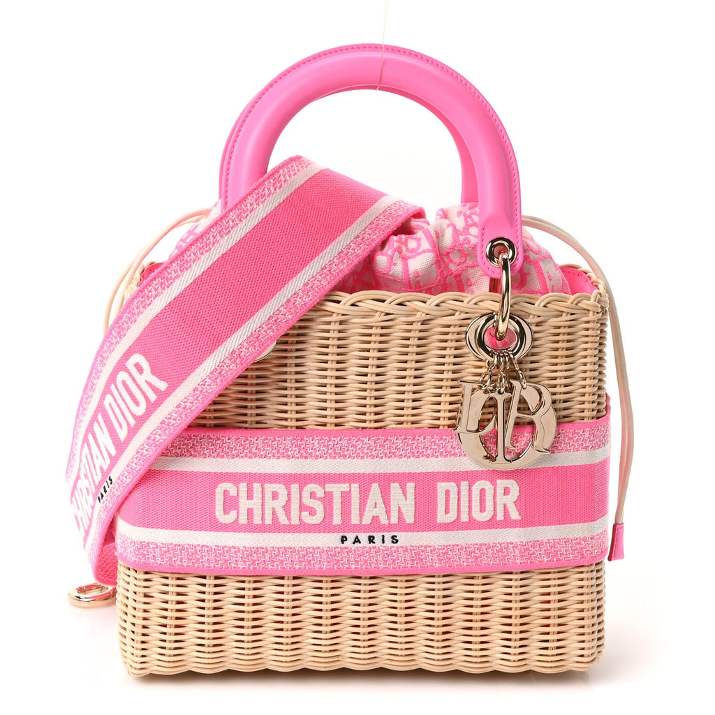 Dior Wicker Oblique Medium Lady Dior Bag Fluorescent Pink