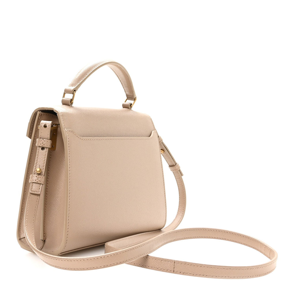 Saint Laurent Grain de Poudre Mini Classic Monogram Cassandra Top Handle Beige