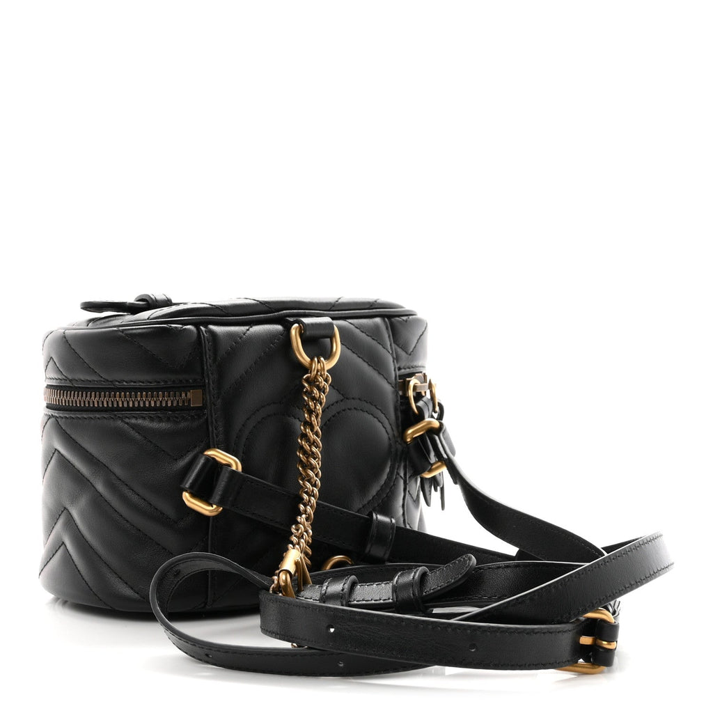 Gucci Calfskin Matelasse Mini GG Marmont Round Backpack Black