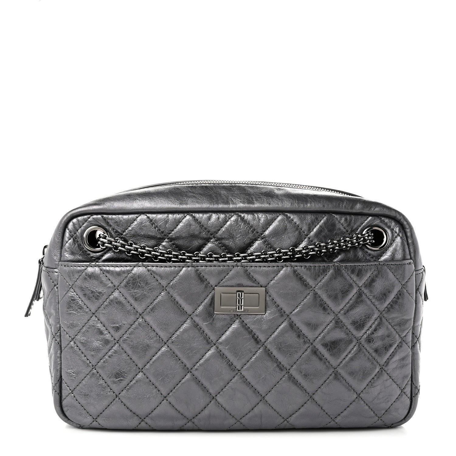 Chanel Metallic Aged Calfskin Quilted Medium Reissue Camera Case Dark Silver