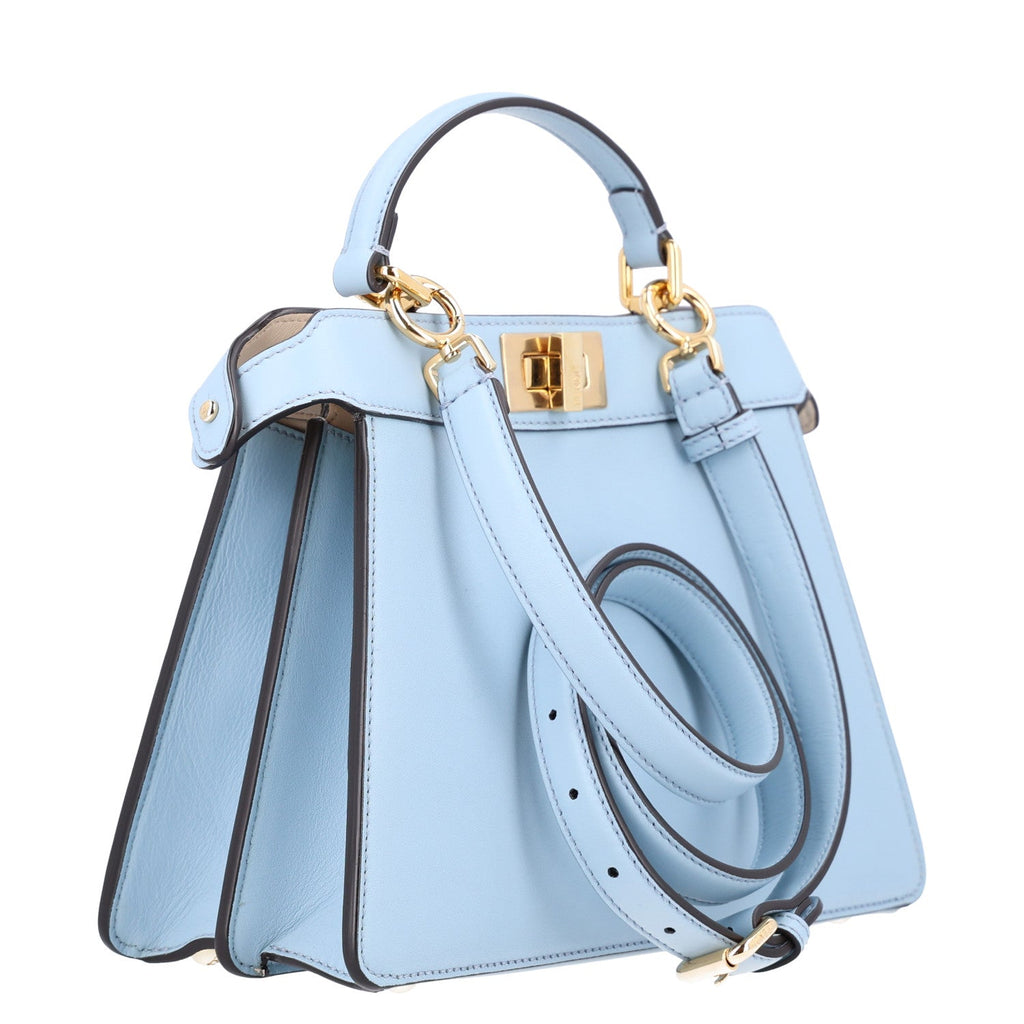 Fendi Vitello Seta Shiny Nappa Small Peekaboo I SEE U Satchel Azzurro Baby Camelia