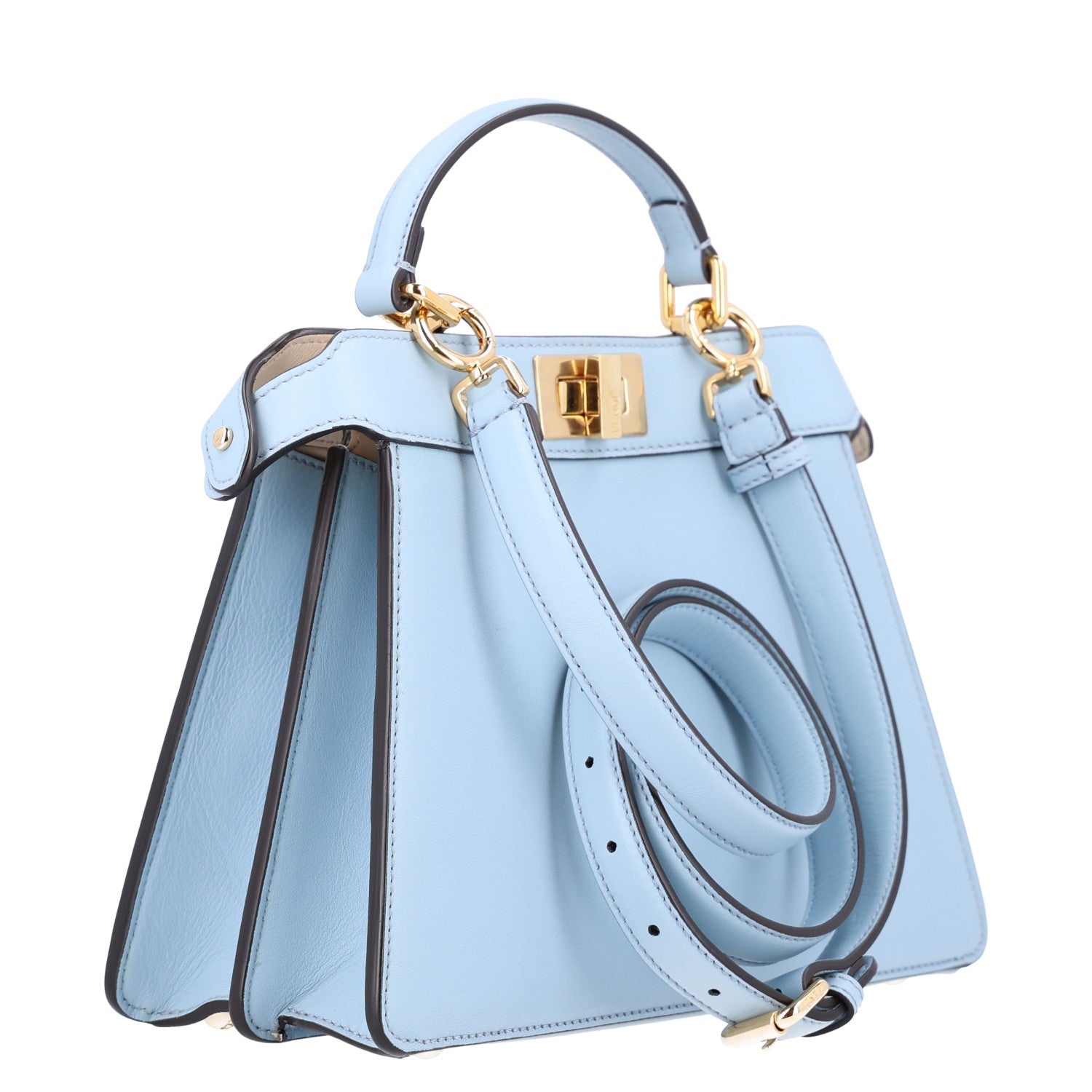 Fendi Vitello Seta Shiny Nappa Small Peekaboo I SEE U Satchel Azzurro Baby Camelia