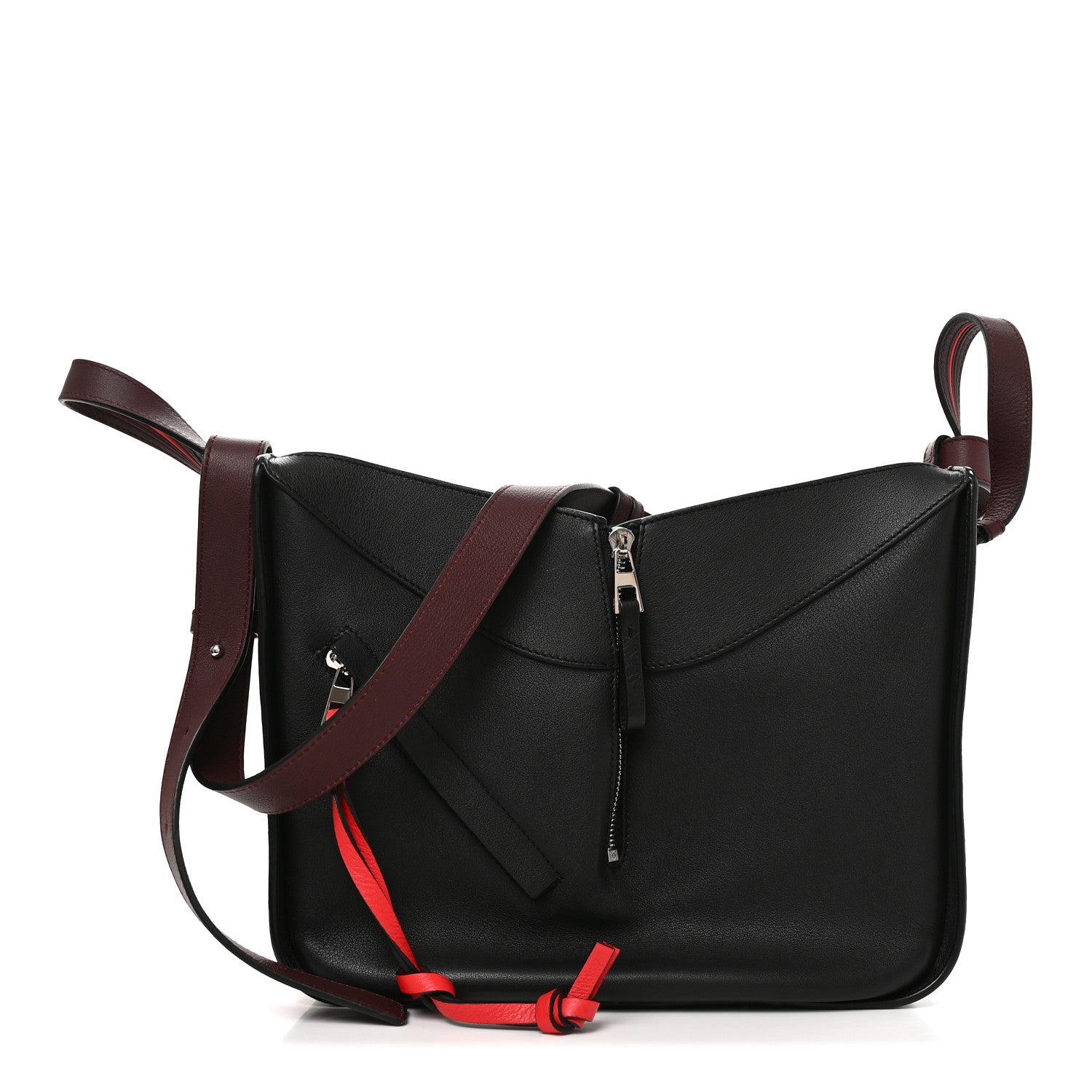 Loewe Calfskin Circle Medium Hammock Shoulder Bag Black Red front view