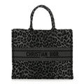 Dior Canvas Mizza Embroidered Large Leopard Book Tote Grey