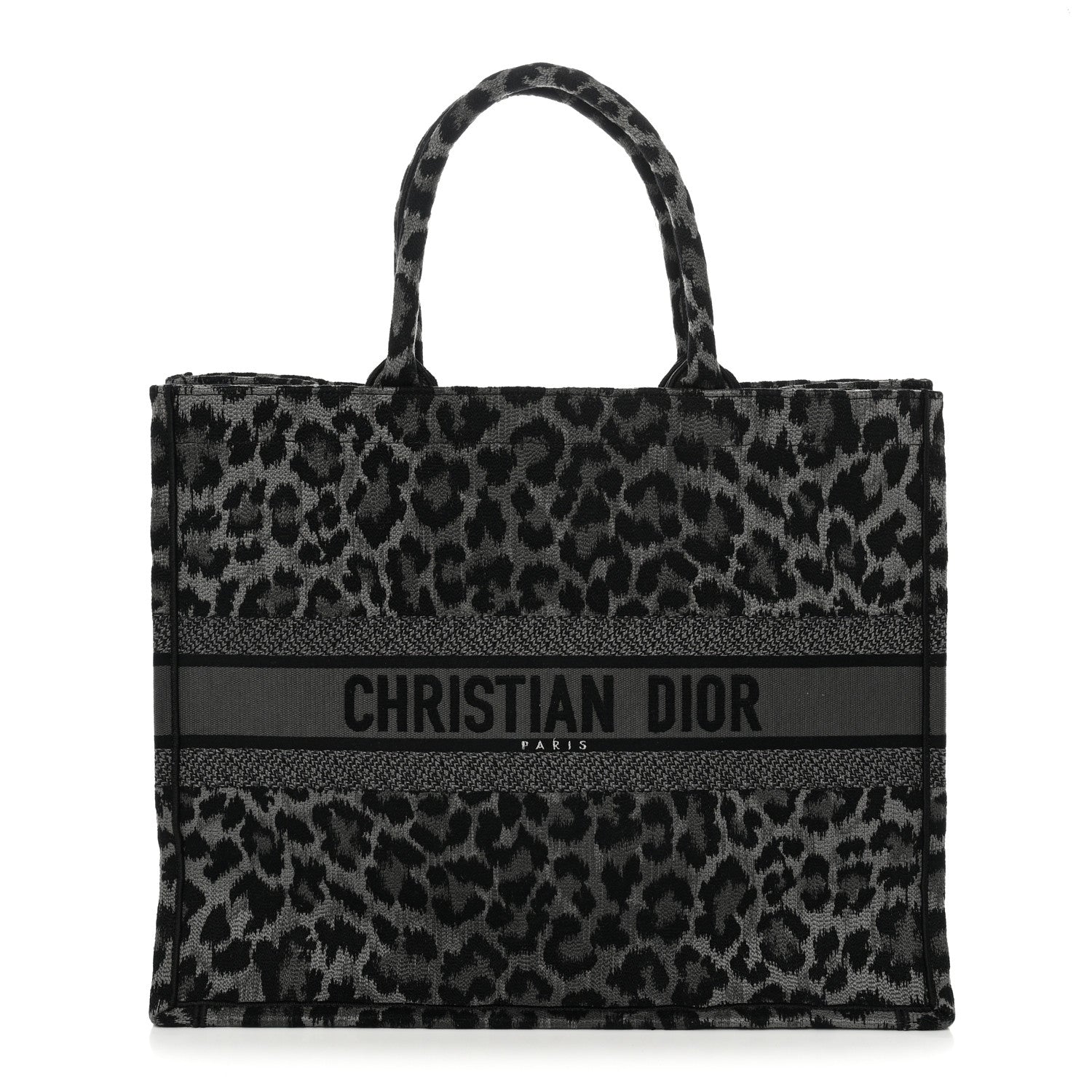 Dior Canvas Mizza Embroidered Large Leopard Book Tote Grey
