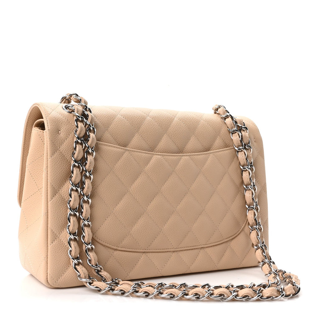 Chanel Caviar Quilted Jumbo Double Flap Beige Clair