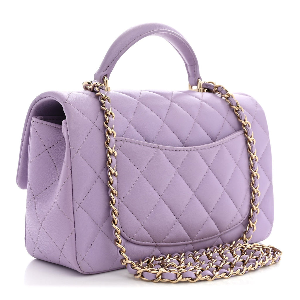 Chanel Lambskin Quilted Mini Top Handle Rectangular Flap Light Purple