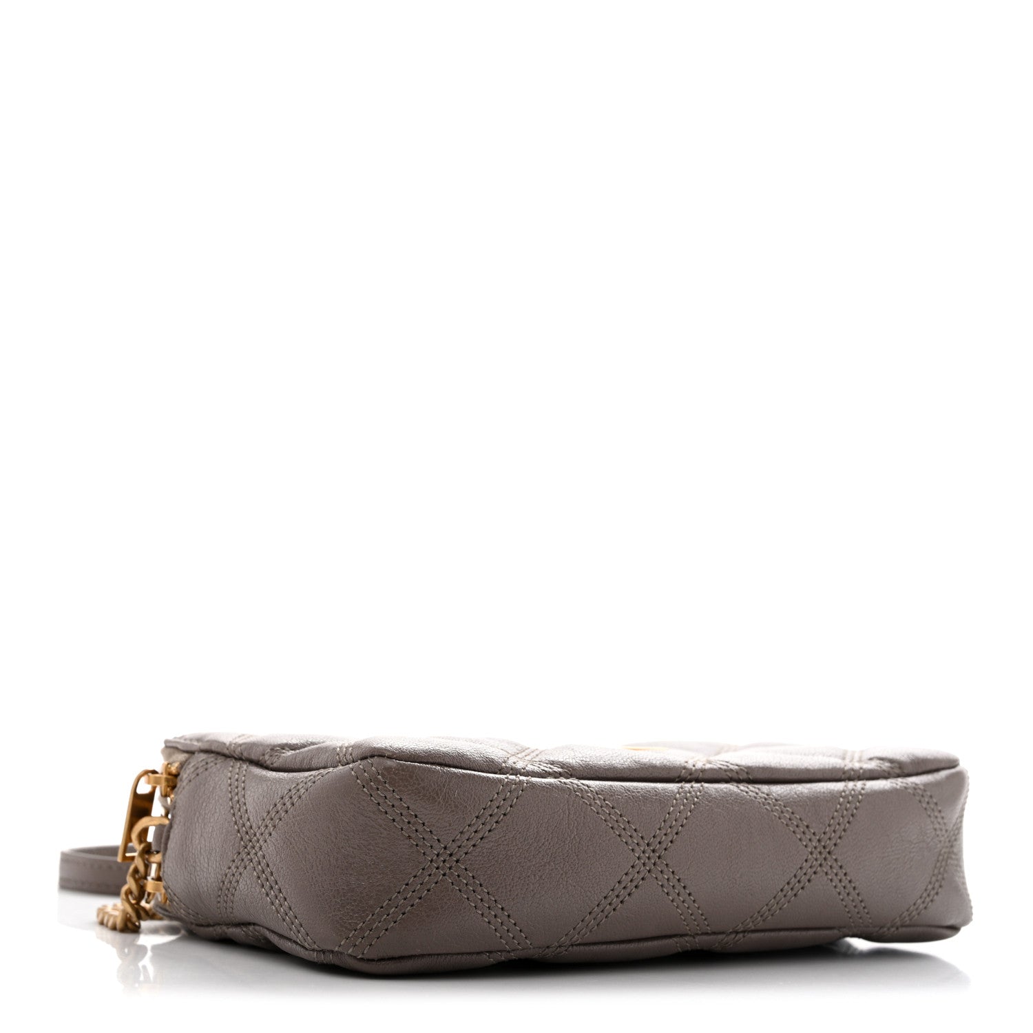 Saint Laurent Grained Lambskin Quilted Mini Becky Double Zip Bag Taupe