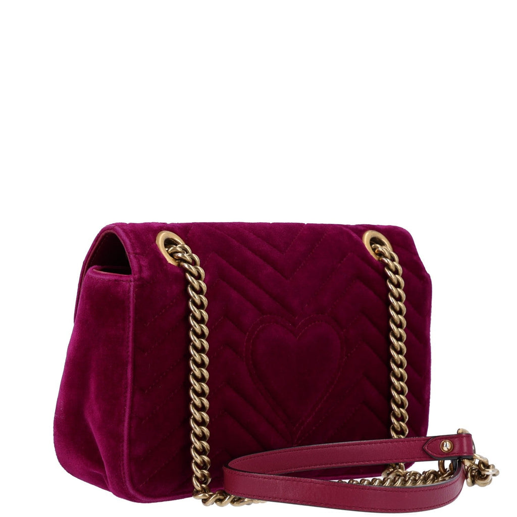 Gucci Velvet Matelasse Medium GG Marmont Shoulder Bag Fuchsia Violet Cyclamen