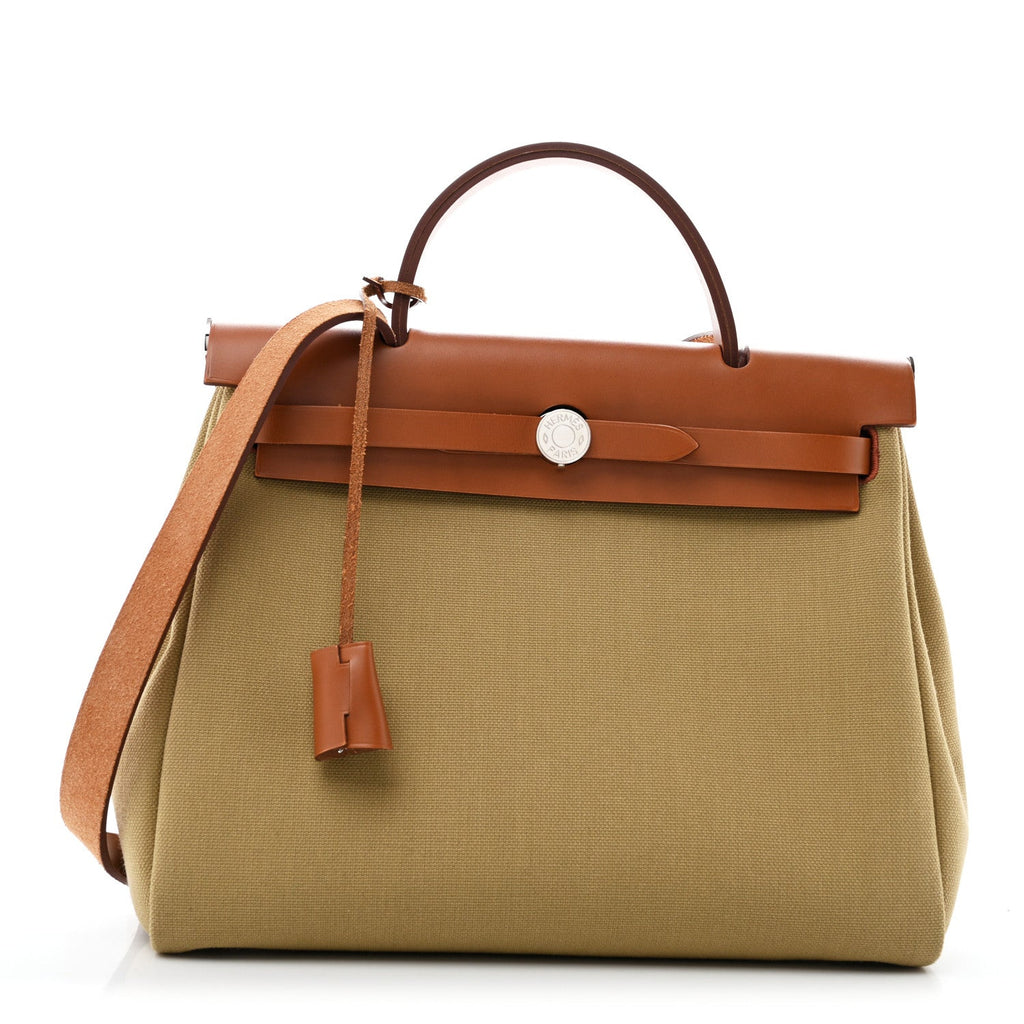 Hermès Military Toile Vache Hunter Herbag Zip Retourne 31 PM Poussiere Fauve