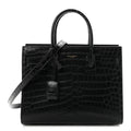 Saint Laurent Calfskin Crocodile Embossed Baby Sac De Jour Black