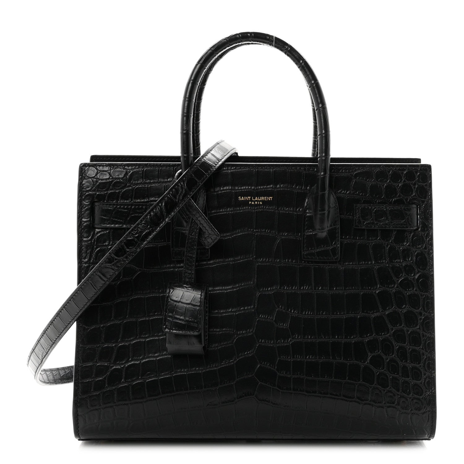 Saint Laurent Calfskin Crocodile Embossed Baby Sac De Jour Black