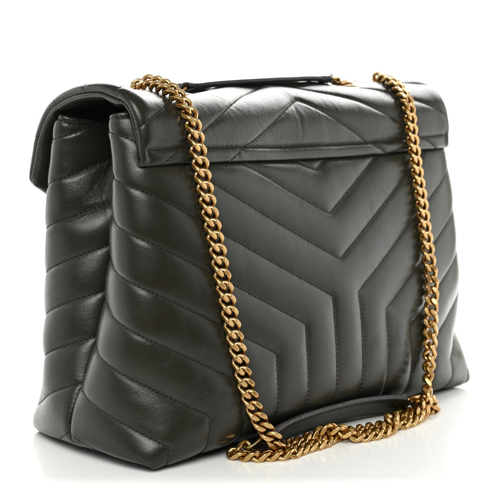 Saint Laurent Calfskin Y Quilted Monogram Medium Loulou Chain Satchel Pebble