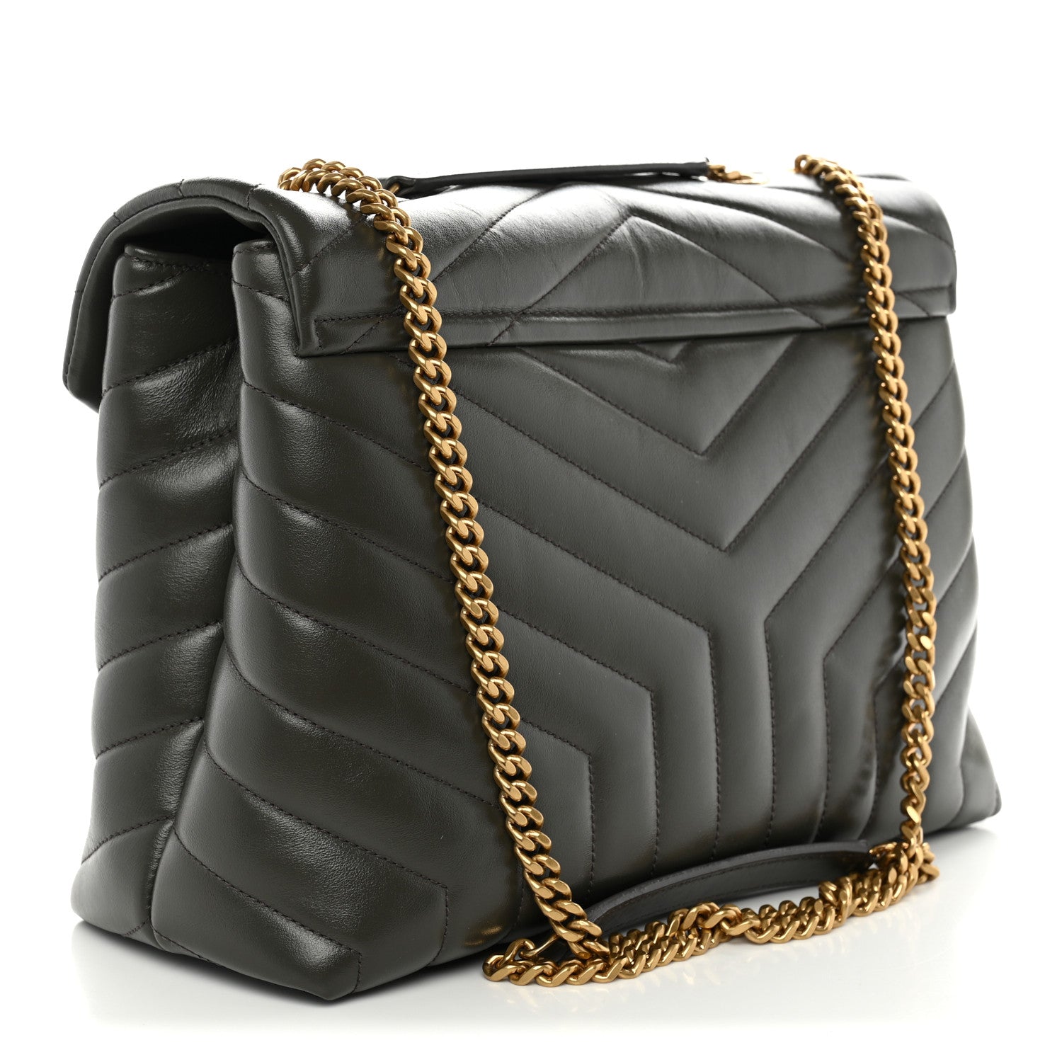 Saint Laurent Calfskin Y Quilted Monogram Medium Loulou Chain Satchel Pebble