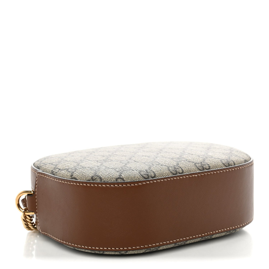 Gucci GG Supreme Monogram Cuoio Toscano Mini Chain Shoulder Bag Beige Ebony Cuir
