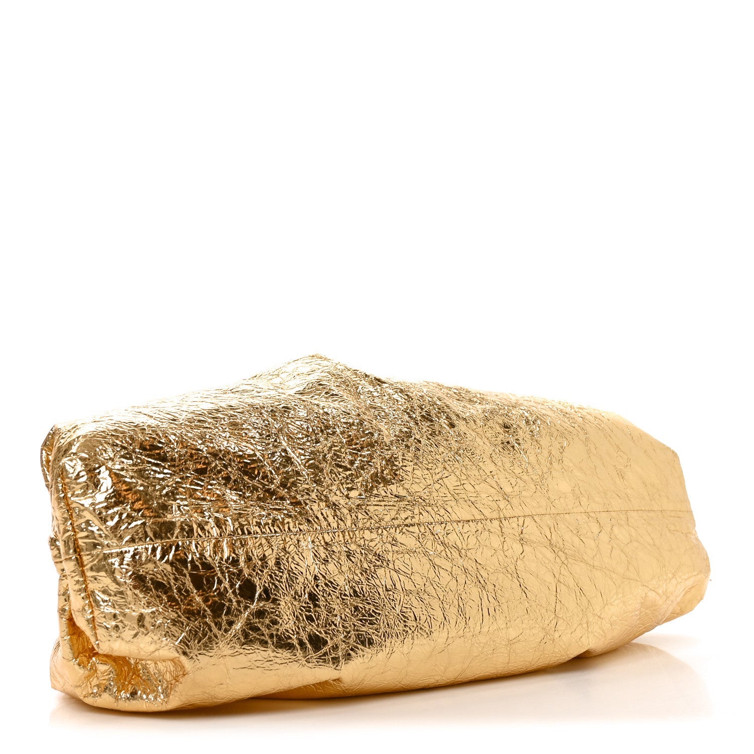 Bottega Veneta Metallic Crinkled Lambskin The Pouch Oversized Clutch Oro