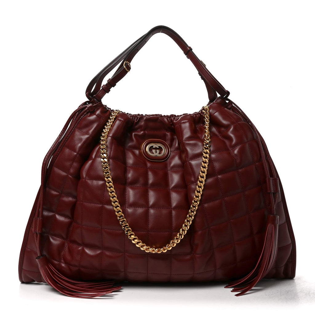 Gucci Calfskin Quilted Large Deco Tote Bag Rosso Ancora Red front view