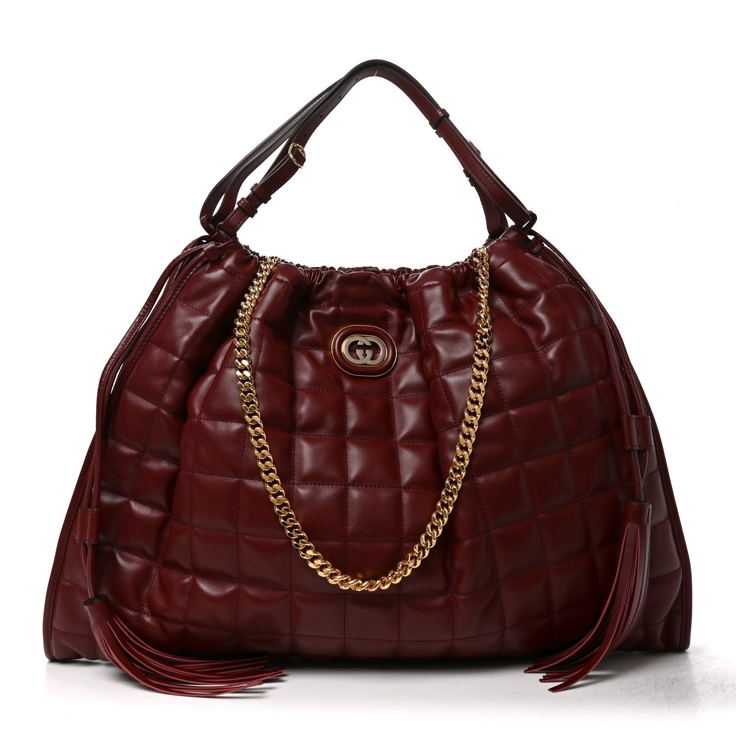 Gucci Calfskin Quilted Large Deco Tote Bag Rosso Ancora Red front view
