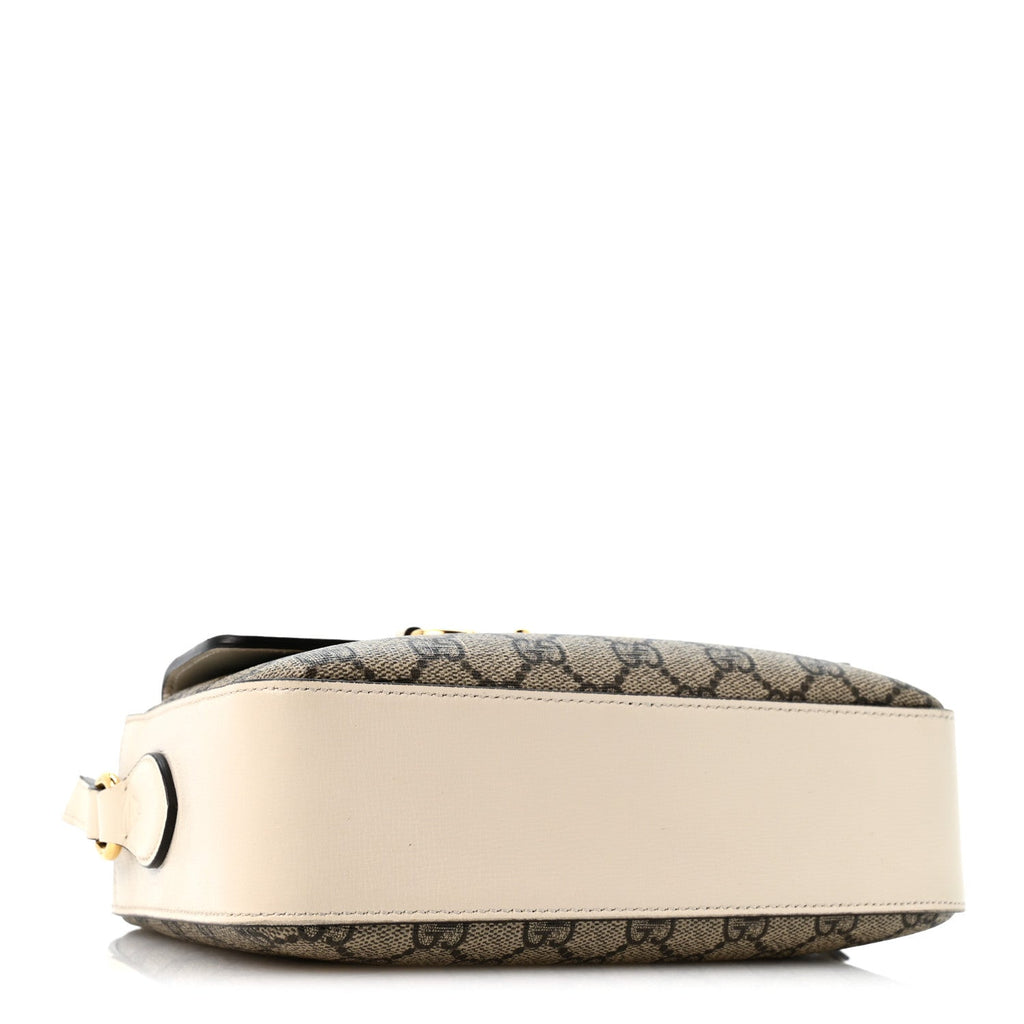 Gucci GG Supreme Monogram Small Horsebit 1955 Shoulder Bag Beige Mystic White