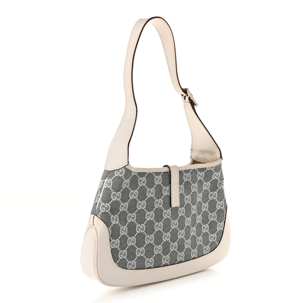 Gucci Monogram Web Small Jackie O Hobo White Grey