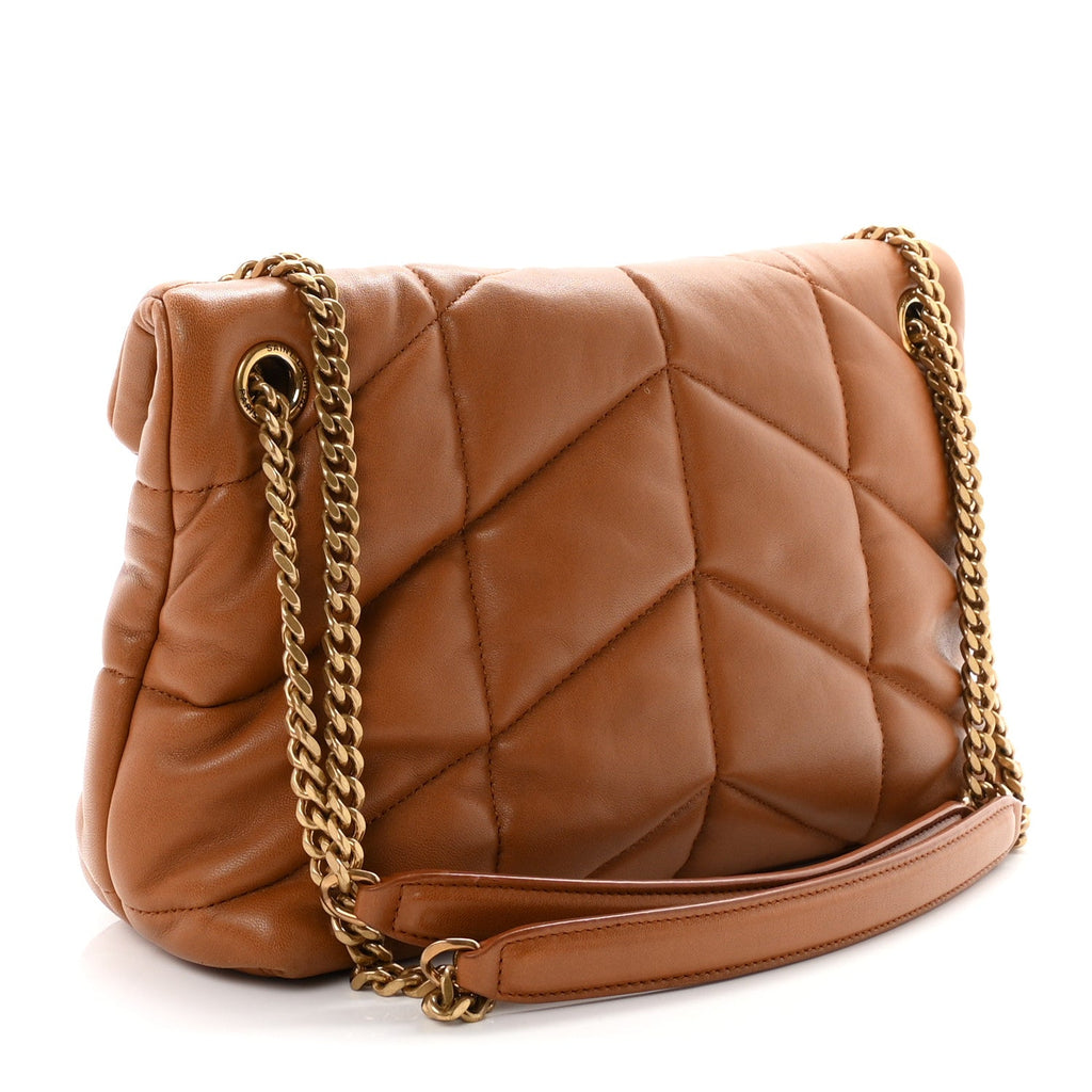 Saint Laurent Lambskin Quilted Small Loulou Puffer Monogram Chain Satchel Dark Dark Honey