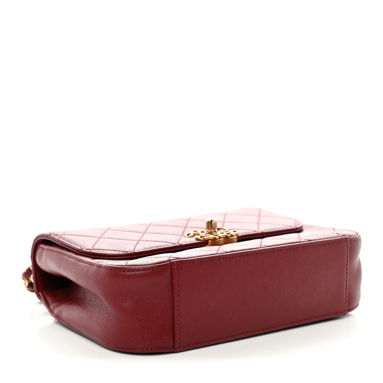 Chanel Lambskin Quilted Chain Infinity Top Handle Flap Burgundy