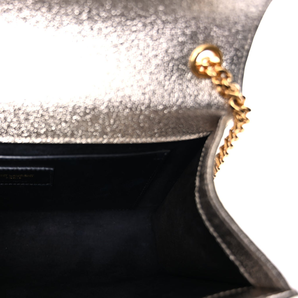 Saint Laurent Metallic Calfskin Medium Classic Monogram Kate Satchel Pale Gold