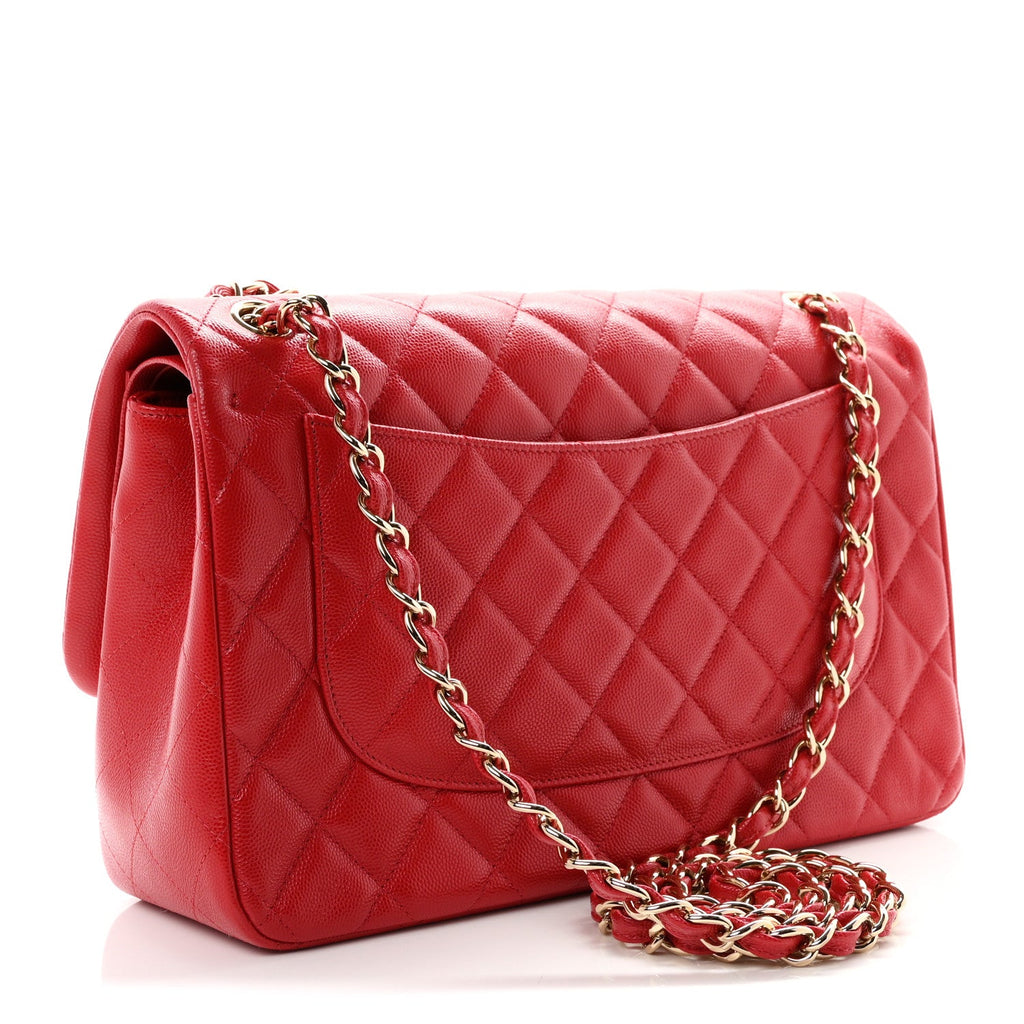 Chanel Caviar Quilted Jumbo Double Flap Red