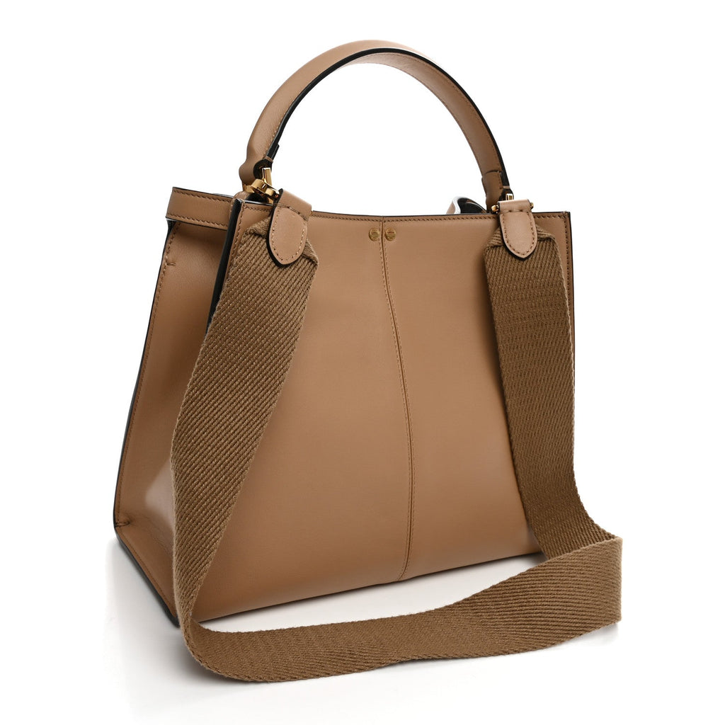 Fendi Vitello Seta Nabuk Pequin Medium Peekaboo X-Lite Cuoio Tabacco Moro