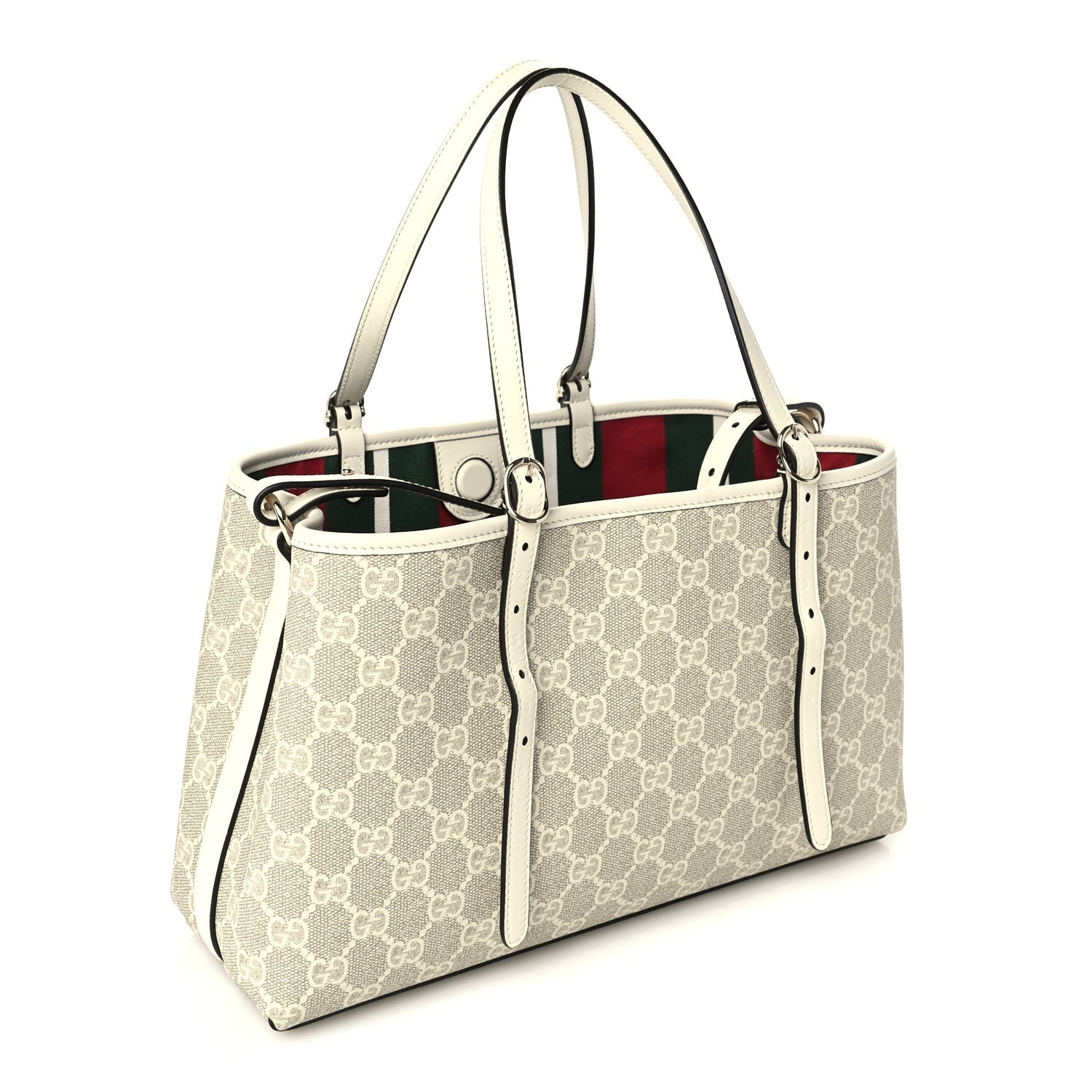 Gucci Supreme Monogram Emblem Medium Tote Bag Mystic White Oatmeal