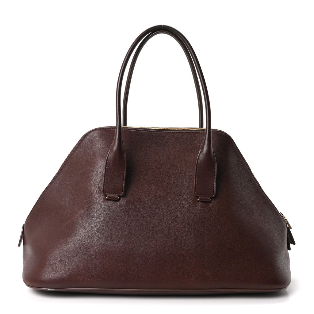 The Row Polished Saddle Calfskin Large Devon Bag Burgundy