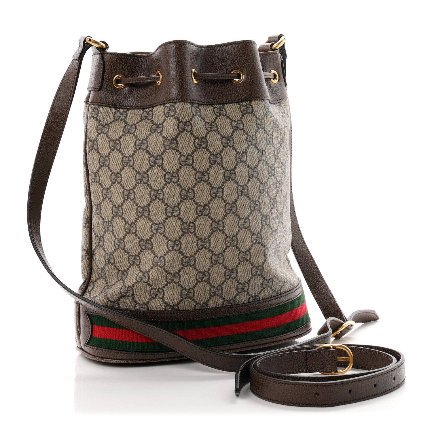 Gucci GG Supreme Monogram Web Ophidia Bucket Bag Brown